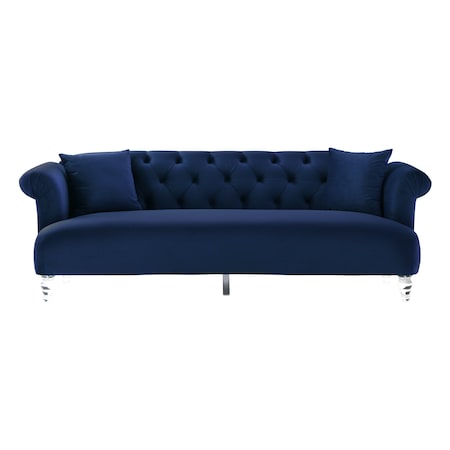 Armen Living Elegance Contemporary Sofa in Blue Velvet with Acrylic Legs LCEG3BLUE